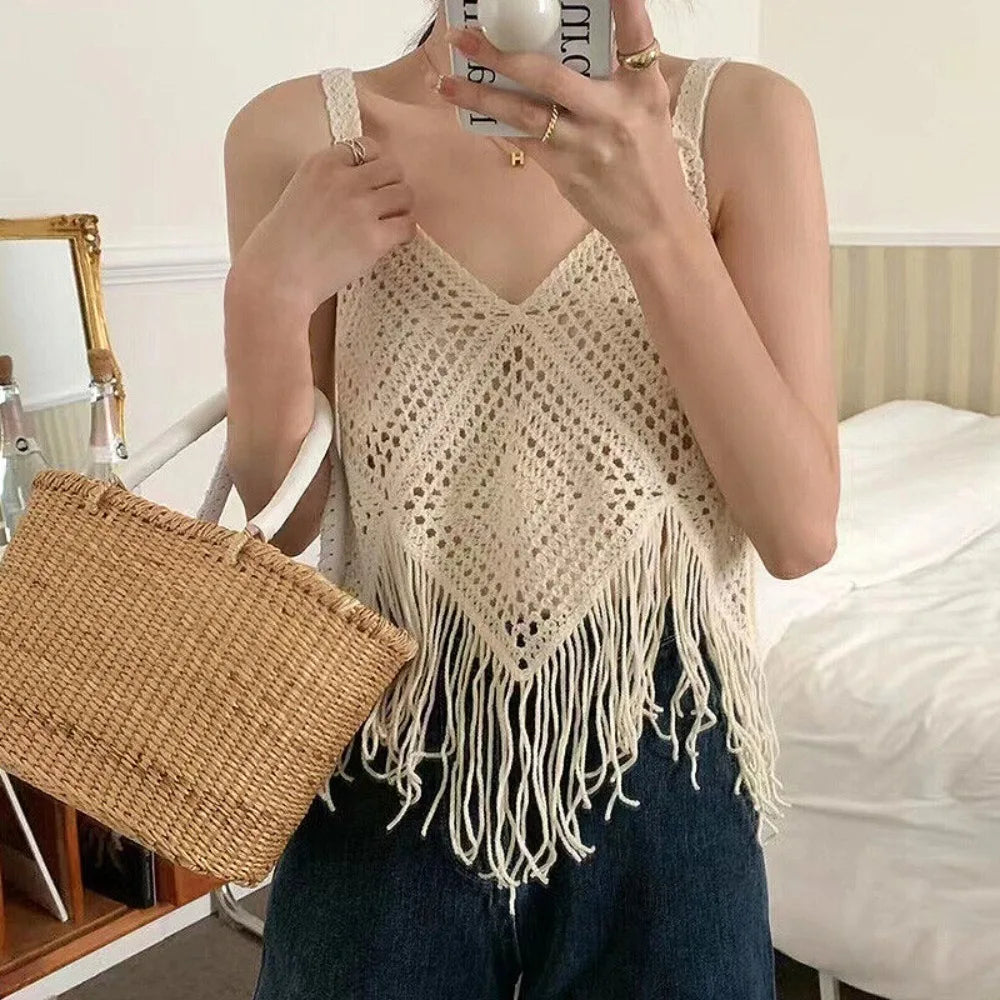 Handmade Crochet Fringe Top – Boho Summer Knitwear