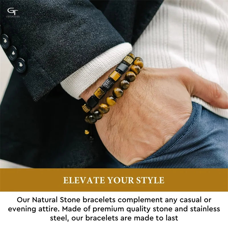 Handmade Natural Stone Bracelet – Adjustable Macrame Design