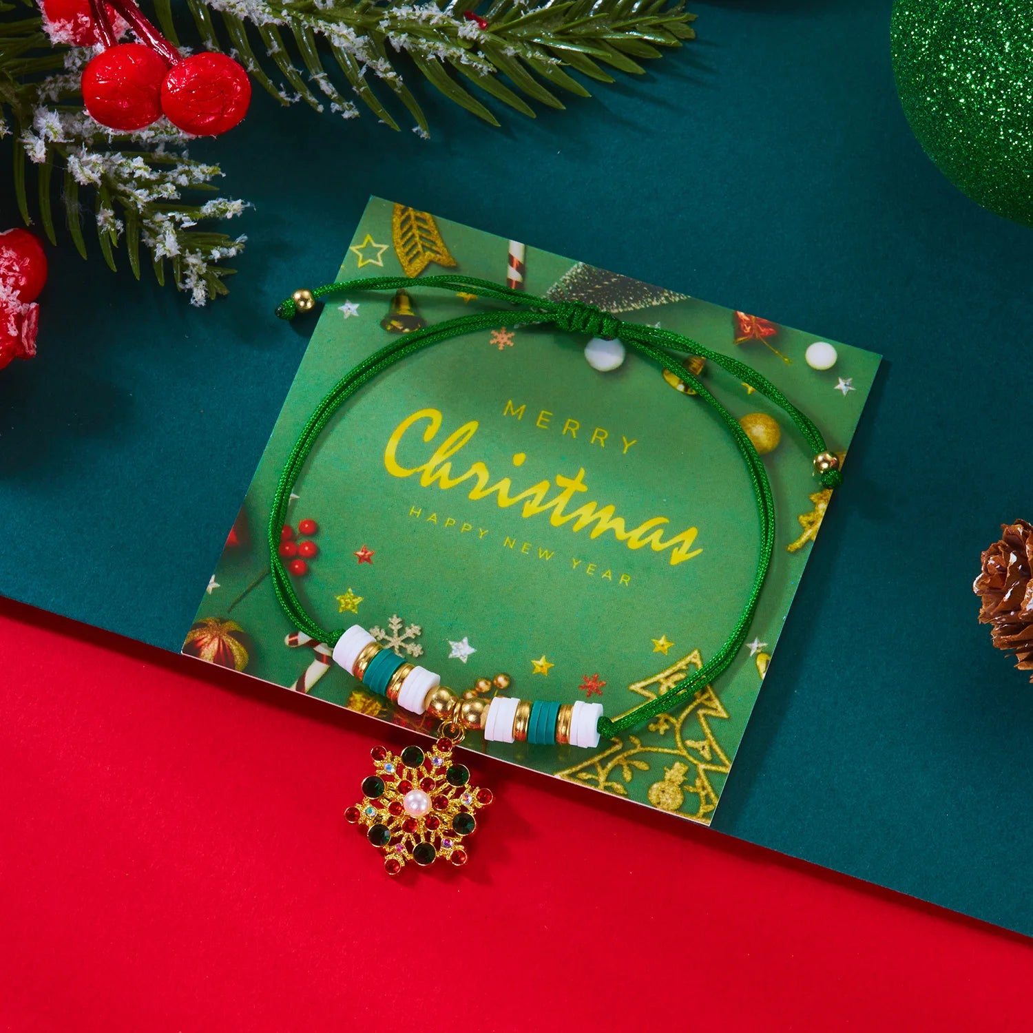 Handmade Christmas Tree Charm Bracelet – Festive Beaded Design by CELMYS