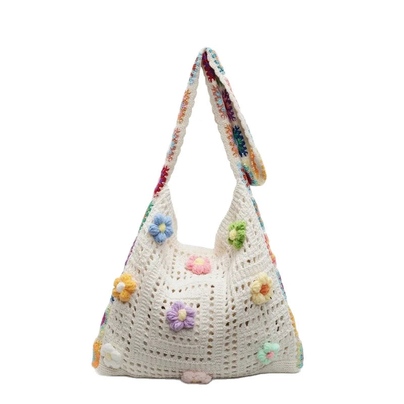 Handmade Crochet Tote Bag – Colorful Flower
