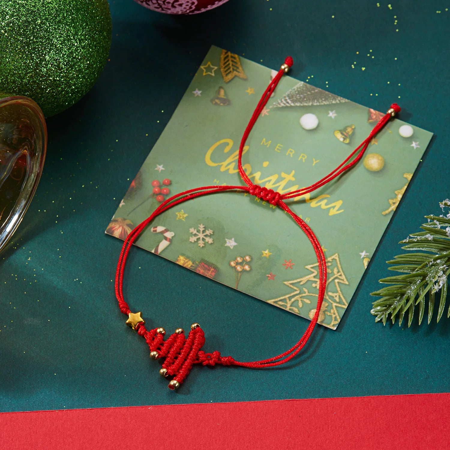 Handmade Red Christmas Tree Bracelet – Festive Woven Charm by CELMYS