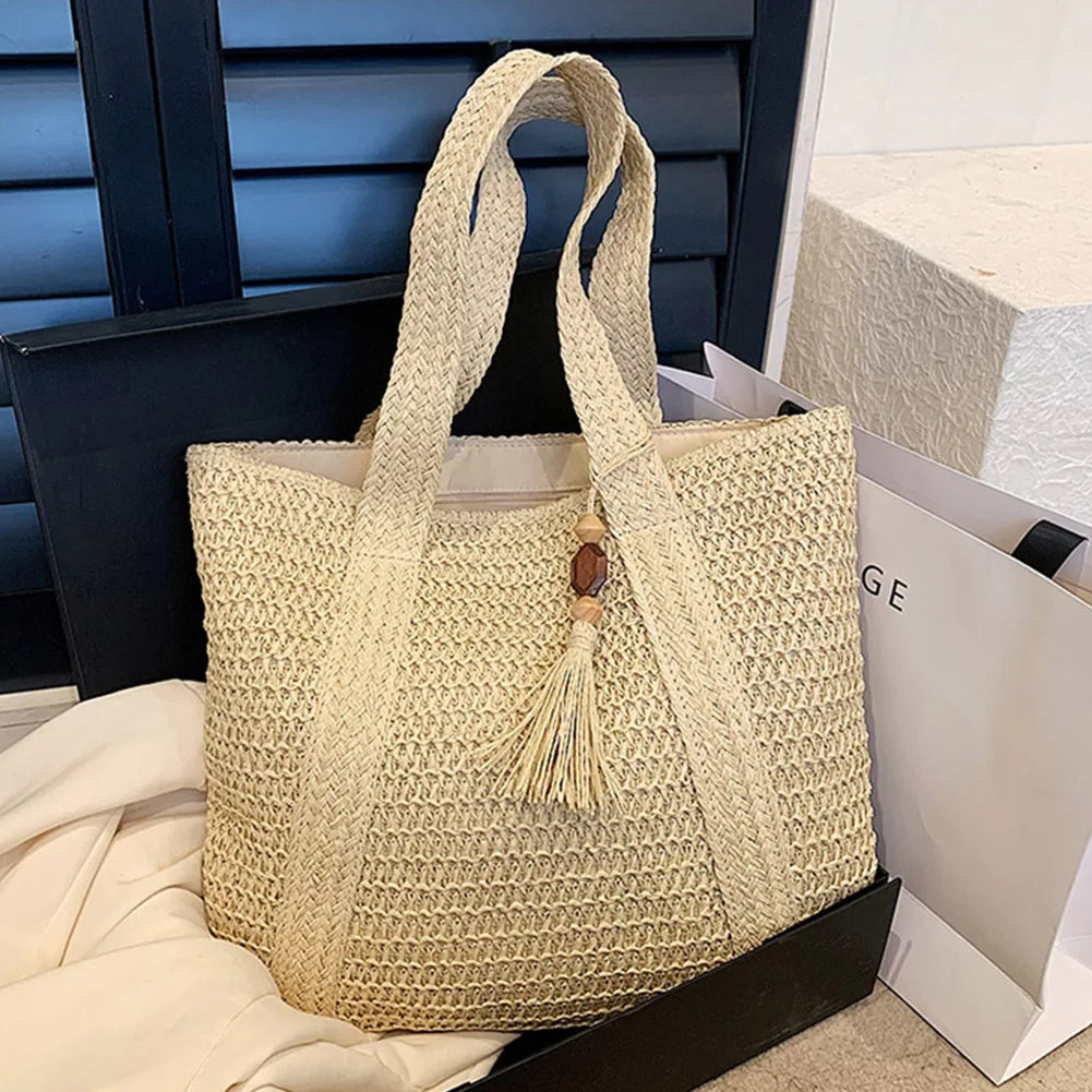 Handmade Woven Tote Bag – Natural Straw Shoulder Bag