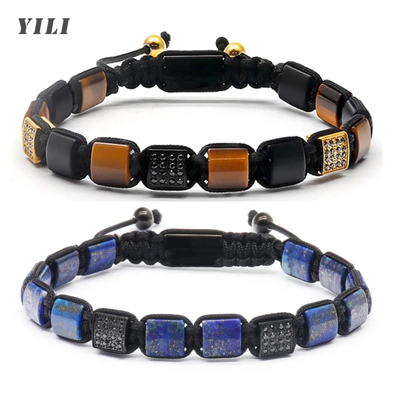 Handmade Natural Stone Bracelet – Adjustable Macrame Design